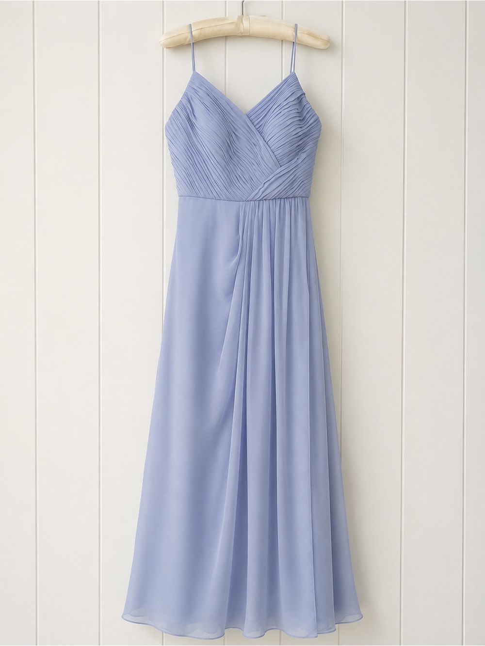 Weddingington Way Dusty Blue Pleated Chiffon Bridesmaid Maxi Dress Size 4